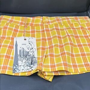 High-Waist Yellow Plaid Women's Shorts